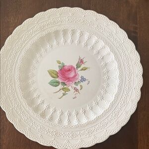 Vintage Embossed Porcelain Plate with Pink Rose Accent